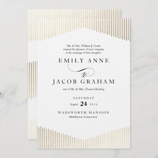 Gold Imitate Foil Angles Art Deco Hochzeit Einladu Einladung (Vorne/Hinten)