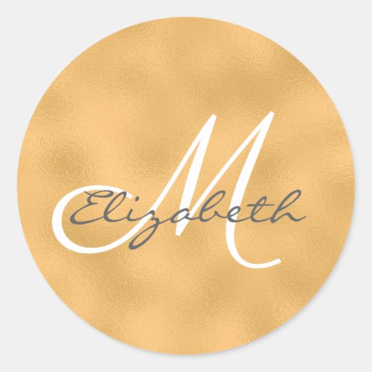 Gold-Imitate Foil Background Personalisiert Monogr Runder Aufkleber (Vorderseite)