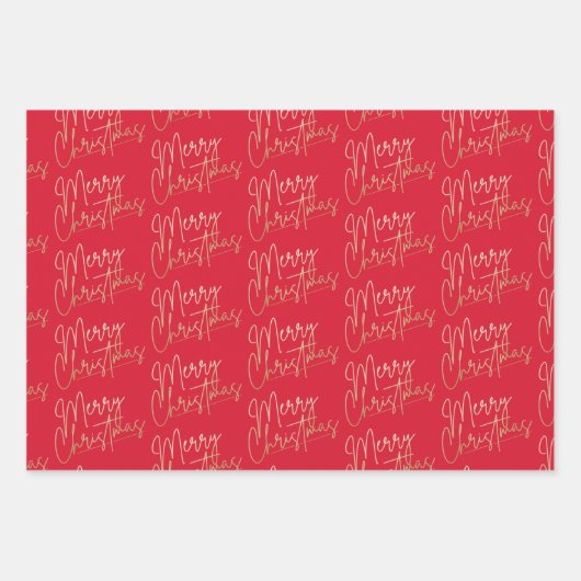 Gold Imitate Foil Frohe Weihnachten Rot Geschenkpapier Set (Vorderseite)