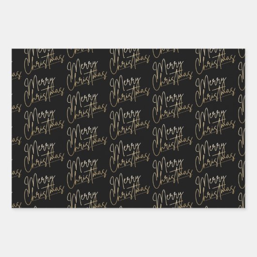 Gold Imitate Foil Frohe Weihnachten Schwarz Geschenkpapier Set (Vorderseite 2)