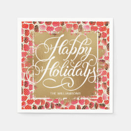 Gold Imitate Foil Happy Holidays Berry Serviette