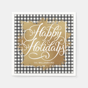 Gold Imitate Foil Happy Holidays Black Karo Serviette