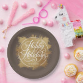 Gold Imitate Foil Happy Holidays Brown Pappteller (Party)