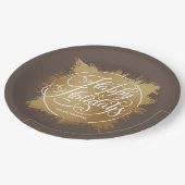Gold Imitate Foil Happy Holidays Brown Pappteller (Schrägansicht)