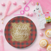 Gold Imitate Foil Happy Holidays Buffalo Kariert Pappteller (Party)