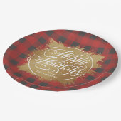 Gold Imitate Foil Happy Holidays Buffalo Kariert Pappteller (Schrägansicht)