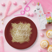 Gold Imitate Foil Happy Holidays Burgundy Pappteller (Party)