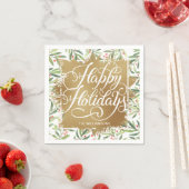 Gold Imitate Foil Happy Holidays Grüne Berries Serviette (Beispiel)