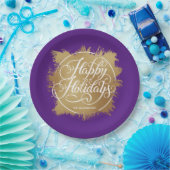 Gold Imitate Foil Happy Holidays Lila Pappteller (Party)