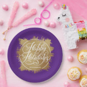 Gold Imitate Foil Happy Holidays Lila Pappteller (Party)