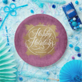 Gold Imitate Foil Happy Holidays Lila Pappteller (Party)