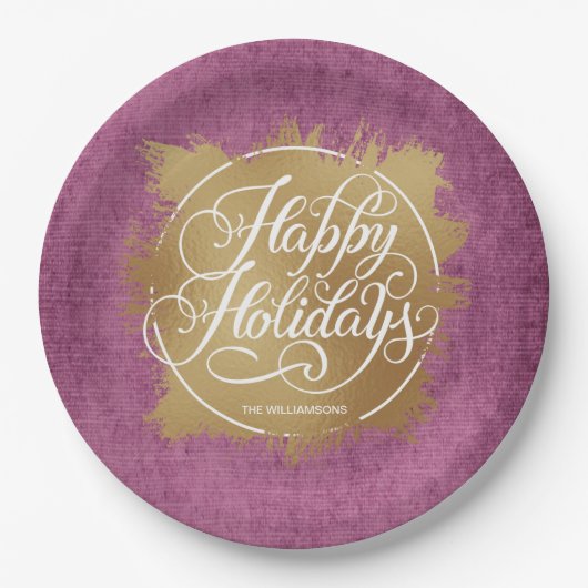Gold Imitate Foil Happy Holidays Lila Pappteller (Vorderseite)