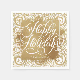 Gold Imitate Foil Happy Holidays on Wirbel Serviette