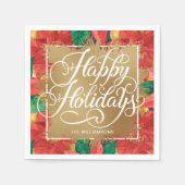 Gold Imitate Foil Happy Holidays Poinsettia Serviette (Vorderseite)