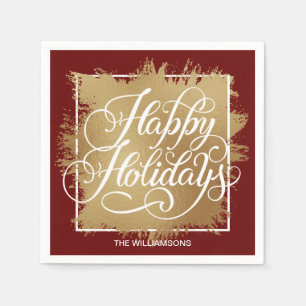 Gold Imitate Foil Happy Holidays Red Serviette
