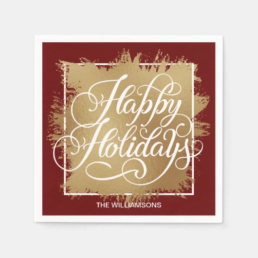 Gold Imitate Foil Happy Holidays Red Serviette (Vorderseite)
