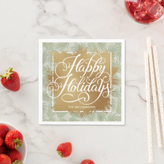 Gold Imitate Foil Happy Holidays Sage Palms Serviette (Beispiel)