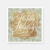 Gold Imitate Foil Happy Holidays Sage Palms Serviette (Vorderseite)