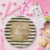 Gold Imitate Foil Happy Holidays Schwarz-weiße Str Pappteller (Party)