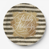 Gold Imitate Foil Happy Holidays Schwarz-weiße Str Pappteller (Vorderseite)