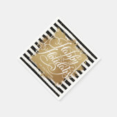 Gold Imitate Foil Happy Holidays Schwarz-weiße Str Serviette (Ecke)