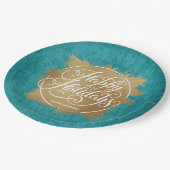 Gold Imitate Foil Happy Holidays Türkis Pappteller (Schrägansicht)