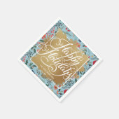 Gold Imitate Foil Happy Holidays Winter Blume Blau Serviette (Ecke)
