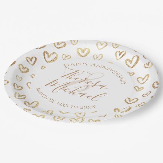 Gold Imitate Foil Hearts Benutzerdefiniertes Spric Pappteller (Schrägansicht)