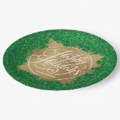 Gold Imitate Foil Holiday Weihnachten Grüner Glitz Pappteller (Schrägansicht)