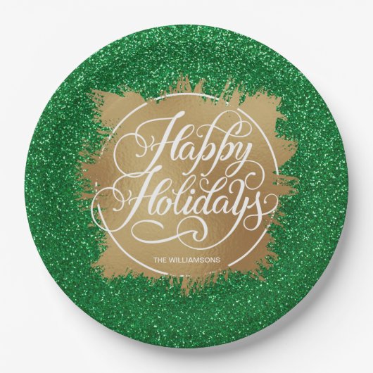 Gold Imitate Foil Holiday Weihnachten Grüner Glitz Pappteller (Vorderseite)