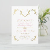 Gold Imitate Foil Rustic Deer Antlers Sweet 16 Par Einladung (Stehend Vorderseite)