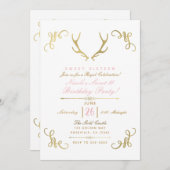 Gold Imitate Foil Rustic Deer Antlers Sweet 16 Par Einladung (Vorne/Hinten)