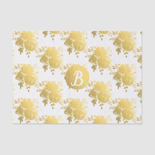 Gold Imitate Foil Shiny Glam Rose Monogram Custom Seidenpapier (Vorderseite)
