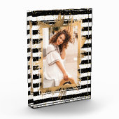 Gold Imitate Fossil auf Schwarz-weißen Streifen Fotoblock (Links)