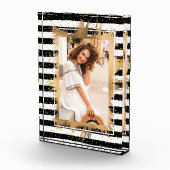 Gold Imitate Fossil auf Schwarz-weißen Streifen Fotoblock (Rechts)