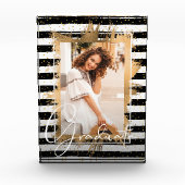 Gold Imitate Fossil auf Schwarz-weißen Streifen Gr Fotoblock (Vorderseite)