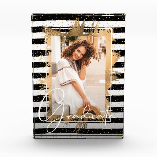 Gold Imitate Fossil auf Schwarz-weißen Streifen Gr Fotoblock (Vorderseite)