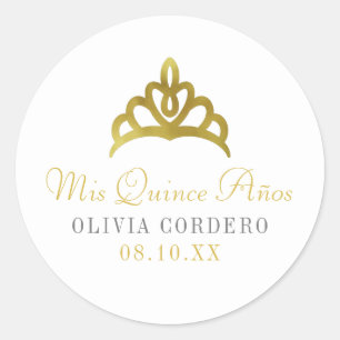 Gold Imitate Fossilien Tiara Quinceañera Runder Aufkleber