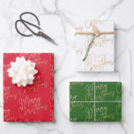 Gold Imitate Frohe Weihnachten Geschenkpapier Set<br><div class="desc">Fröhlicher Weihnachtstext in Imitaten Goldfolie auf weiß,  rot und grün verpackten Blättern,  schön für Ihre Weihnachtsgeschenke. PASSENDE Geschenketiketten,  Aufkleber und weitere Artikel in unserer Sammlung.</div>