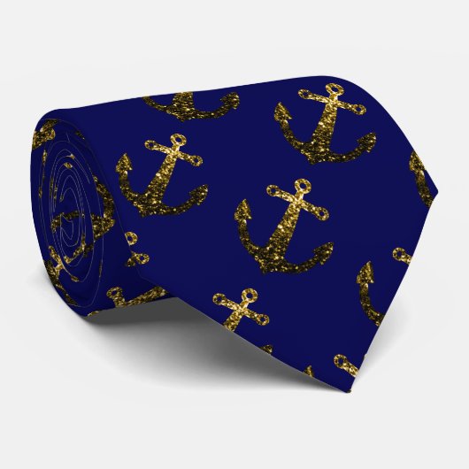 Gold Imitate funkeln Anchor Marine blau (2 Seiten) Krawatte (Gerollt)