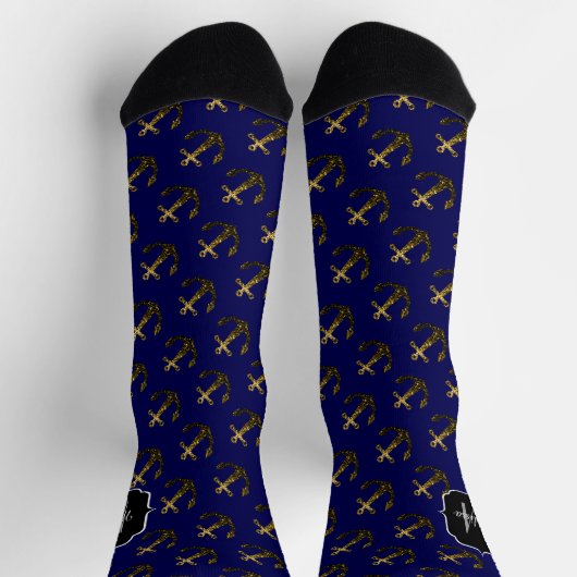 Gold Imitate funkeln Anchor Muster navyblue Monogr Socken (Oben)
