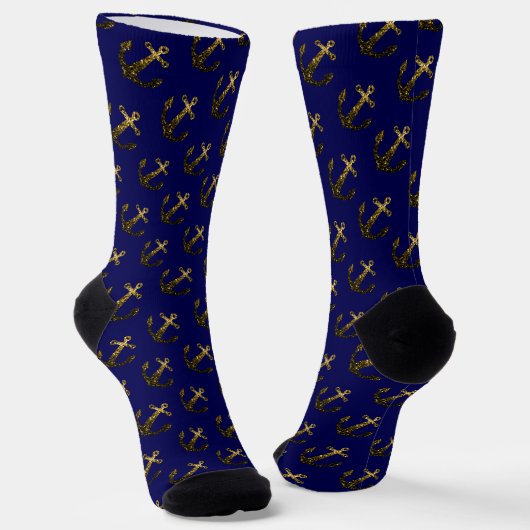 Gold Imitate funkeln Anchor Muster navyblue Monogr Socken (Gewinkelt)
