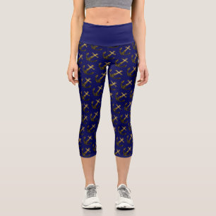 Gold Imitate funkeln Glitzer Anchor Muster blau Capri Leggings
