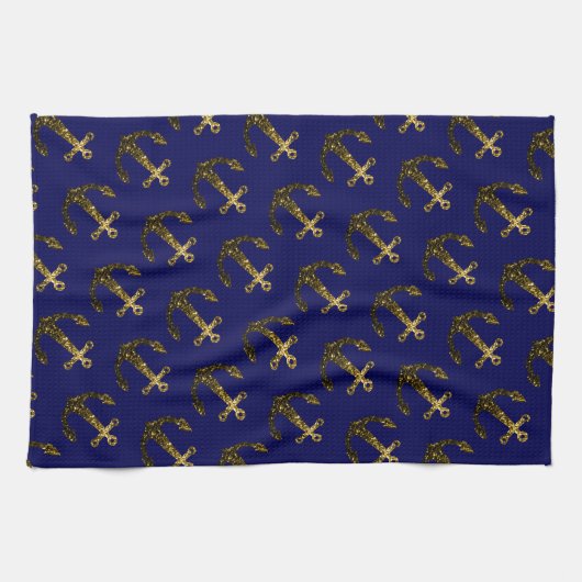 Gold Imitate funkeln Glitzer Anchor Muster blau Geschirrtuch (Horizontal)