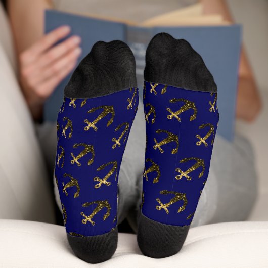 Gold Imitate funkeln Glitzer Anchor Muster blau Socken (Unterseite)