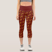 Gold Imitate funkeln Glitzer Ankermuster dunkelrot Capri Leggings (Vorderseite)