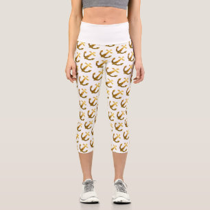 Gold Imitate funkeln Glitzer Ankermuster weiß Capri Leggings
