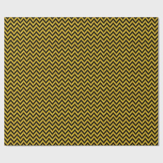 Gold Imitate Glitzer & Black Ikat Zickzack Geschenkpapier (Flach)