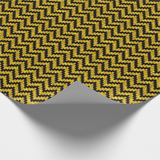Gold Imitate Glitzer & Black Ikat Zickzack Geschenkpapier (Ecke)
