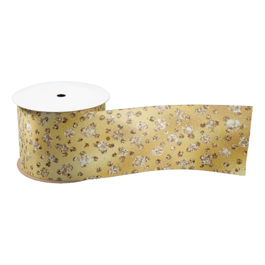 Gold Imitate Glitzer Cheetah Spots Satinband (Spule)